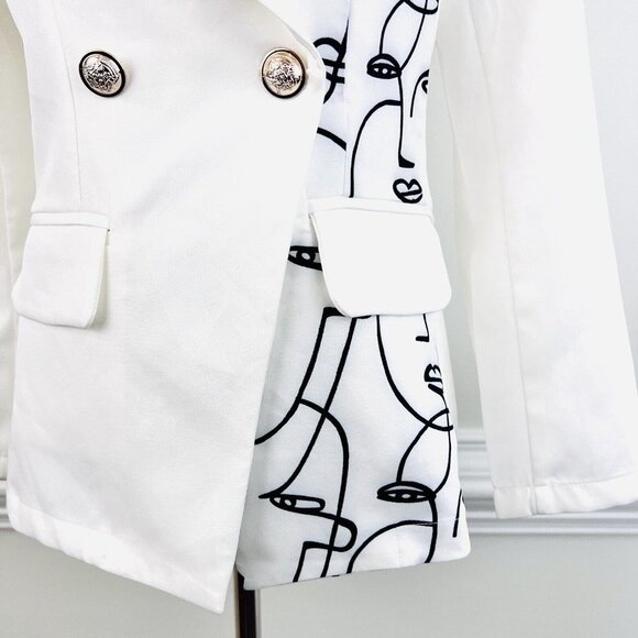 *New* Koandaily Black & White Faces Art Deco Wearable Art Blazer Jacket Sz Small - Picture 4 of 11